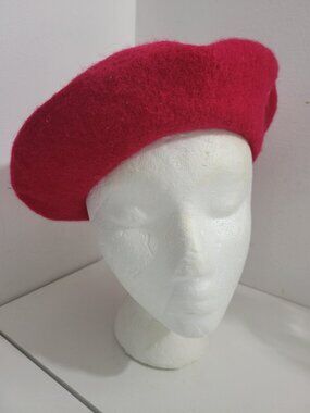 Vintage Raspberry Beret 100% Wool